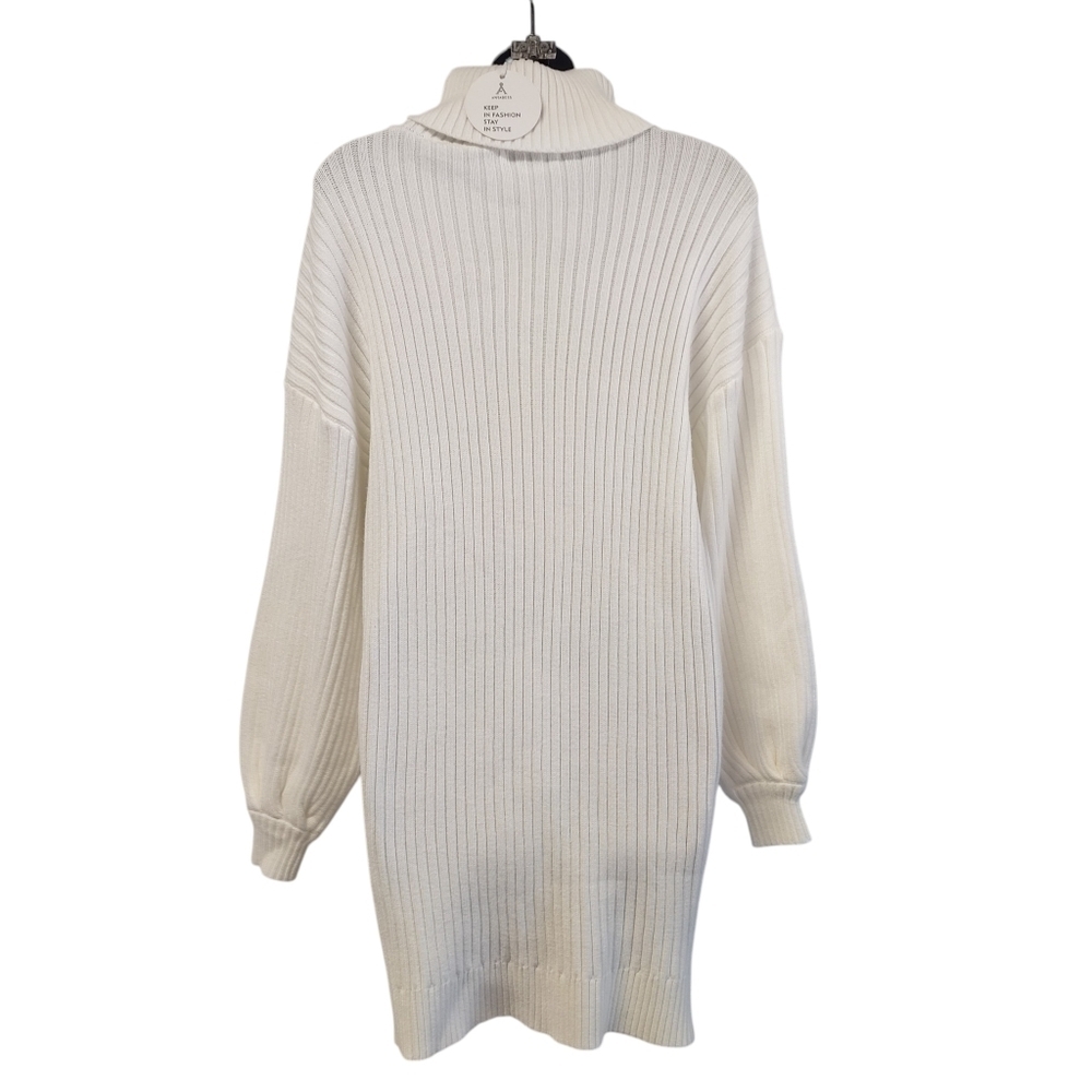 ANRABESS Womens Sweater Dress Turtleneck Lantern Sleeve Casual White Size M NWT - Picture 5 of 11